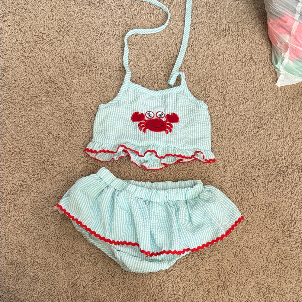 Kids Swim Set with Crab Design - Light Blue and Red